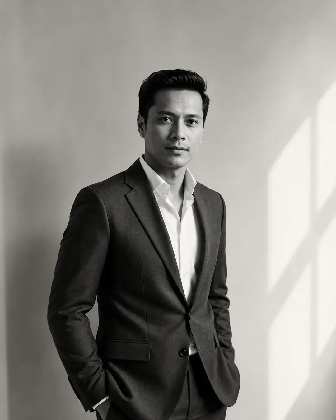 Professional realtor portrait photographed in a modern Singapore business setting